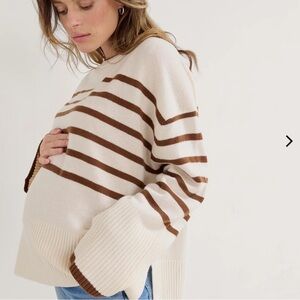 Striped Cream and Brown Maternity Sweater
